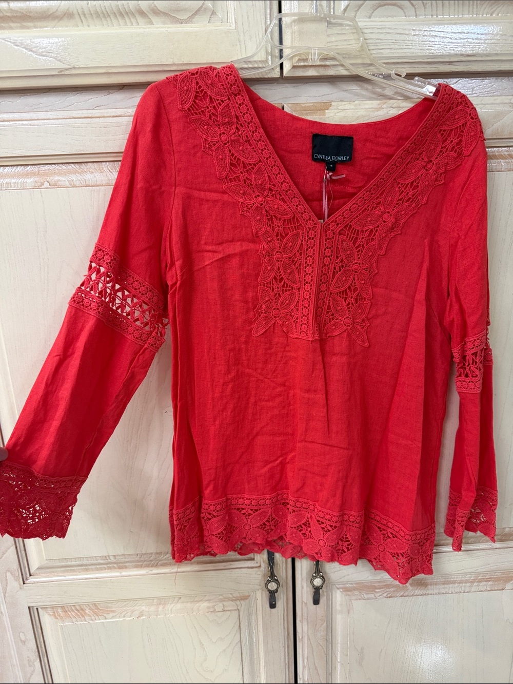 Cynthia Rowley Red Lace-Trim V-Neck Tunic